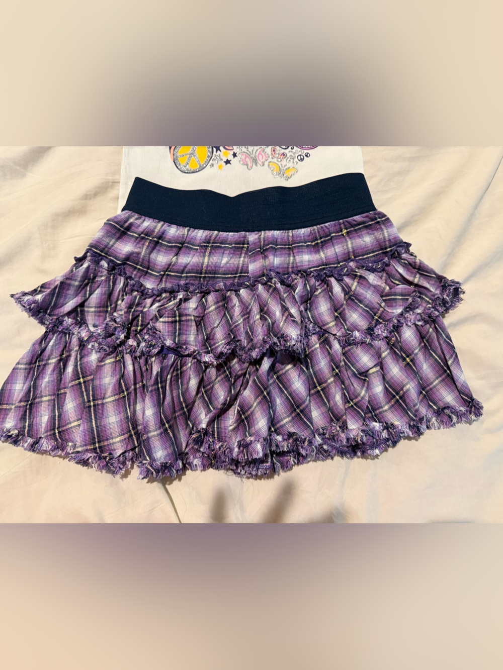 Justice Girls Purple Plaid Tiered Ruffle Skirt Skort Size 10